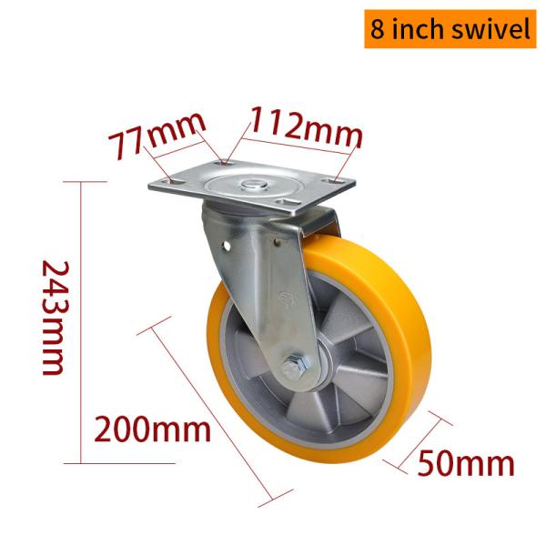 8 Inch Heavy Duty Aluminium Castor Wheels 600kg Load Plate Mount Ridgid Caster