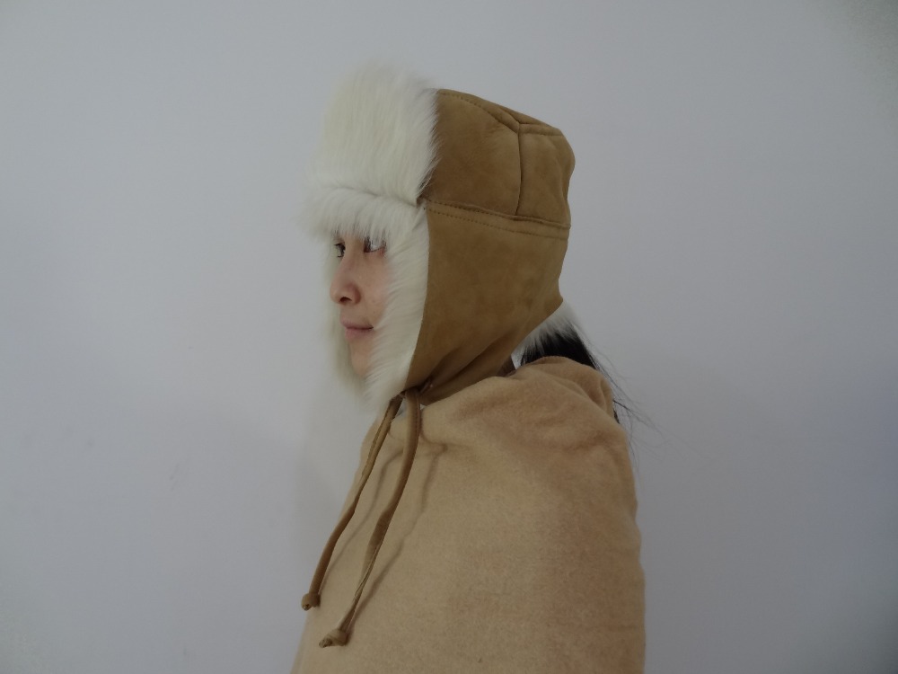 6 Panel Sheepskin Beanie Hat Shearling Lamb Fur Soft Warm For Winter