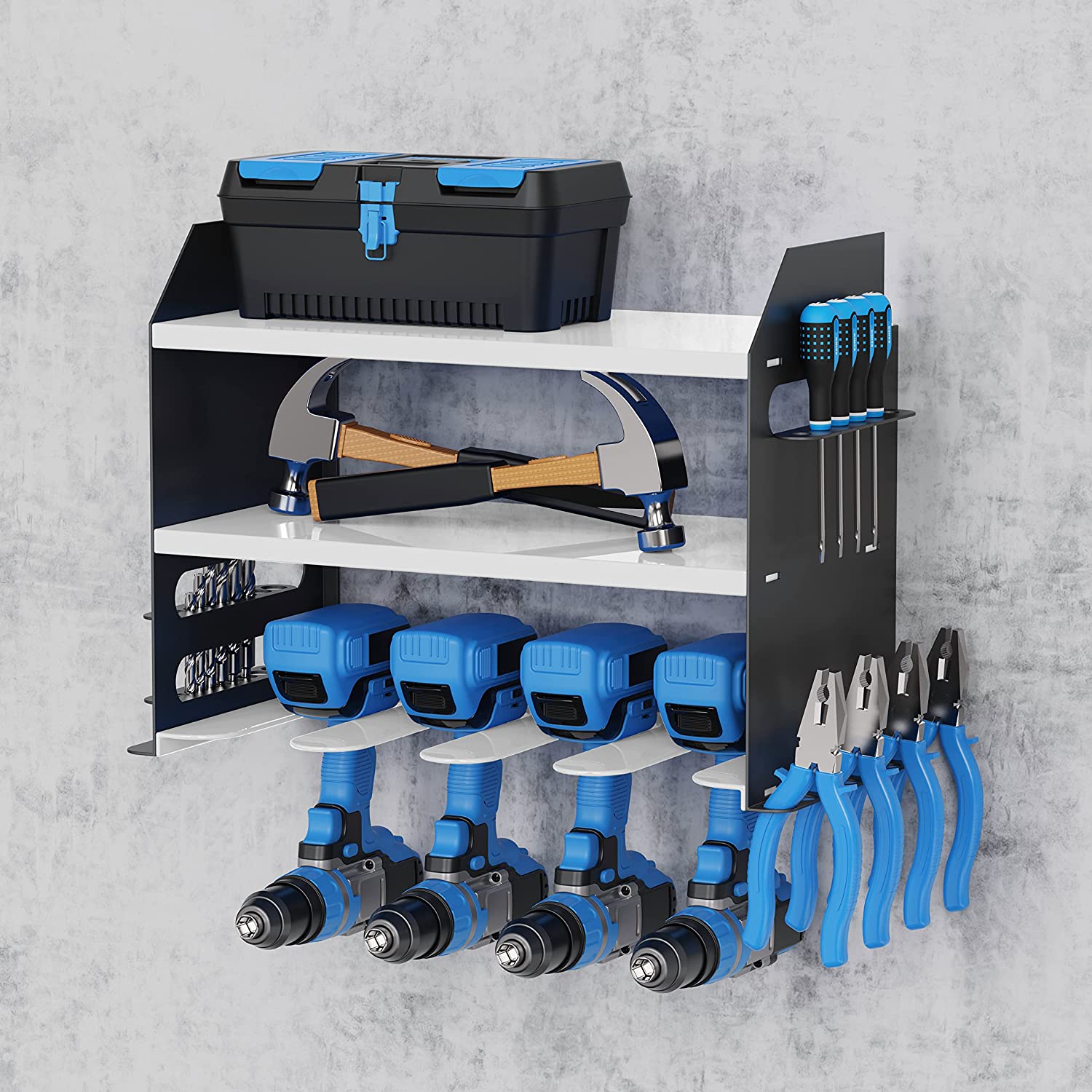 Double Shelf Power Tool Organizer Saw Holder Charging Station Work Site Storage Box