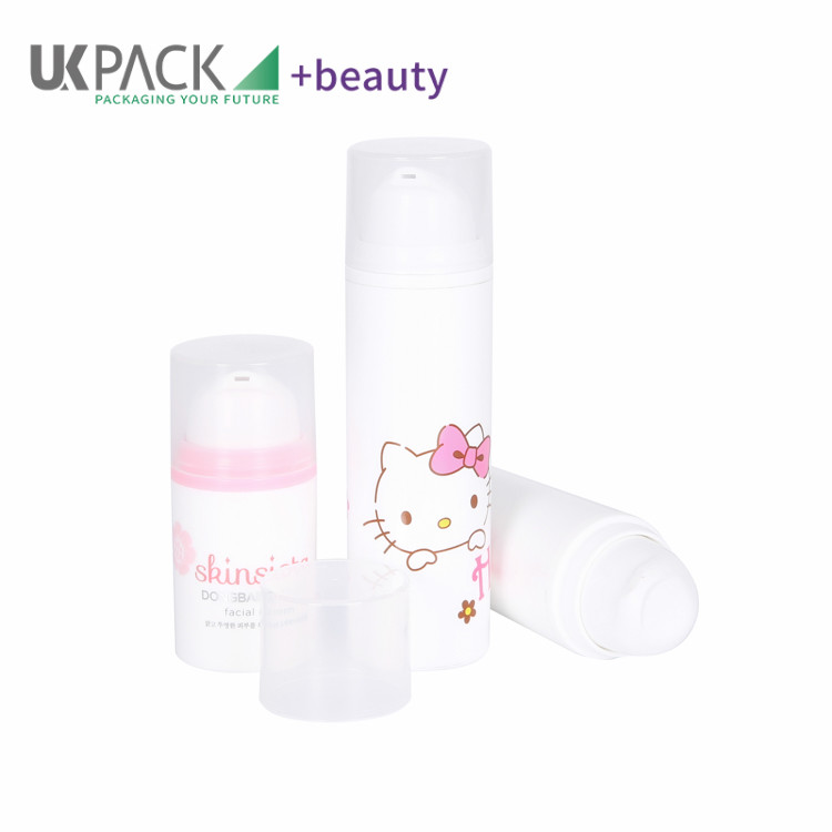 UKA06 Round 15ml 30ml 50ml PP Airless Pump Bottle With Labeling For Lotion Packaging
