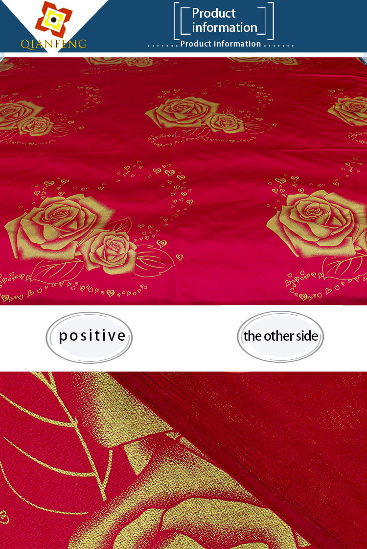 100% polyester warp knitted printed gold powder large rose mattress fabric