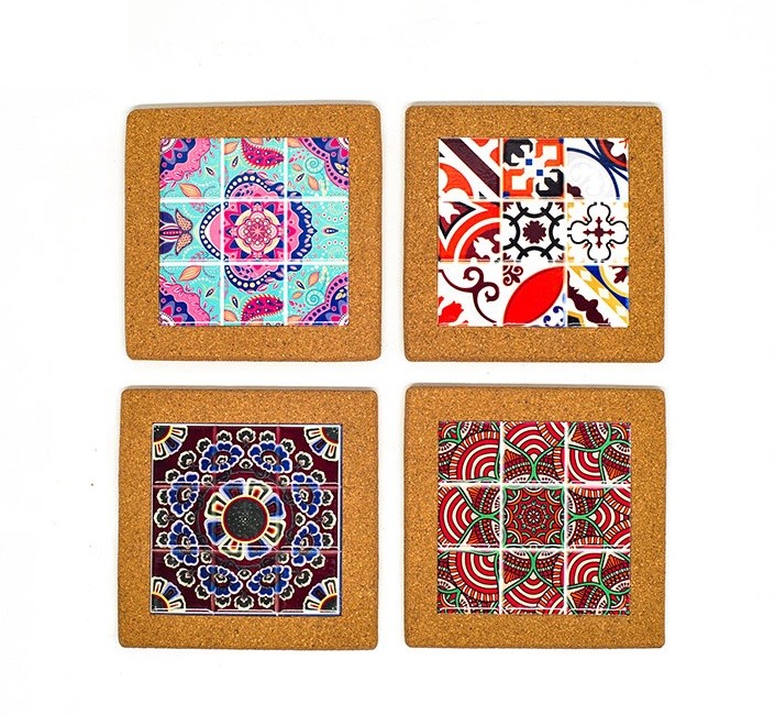 Wholesale 15*15cm Ceramic Trivet with Cork Holder for Home Decoration