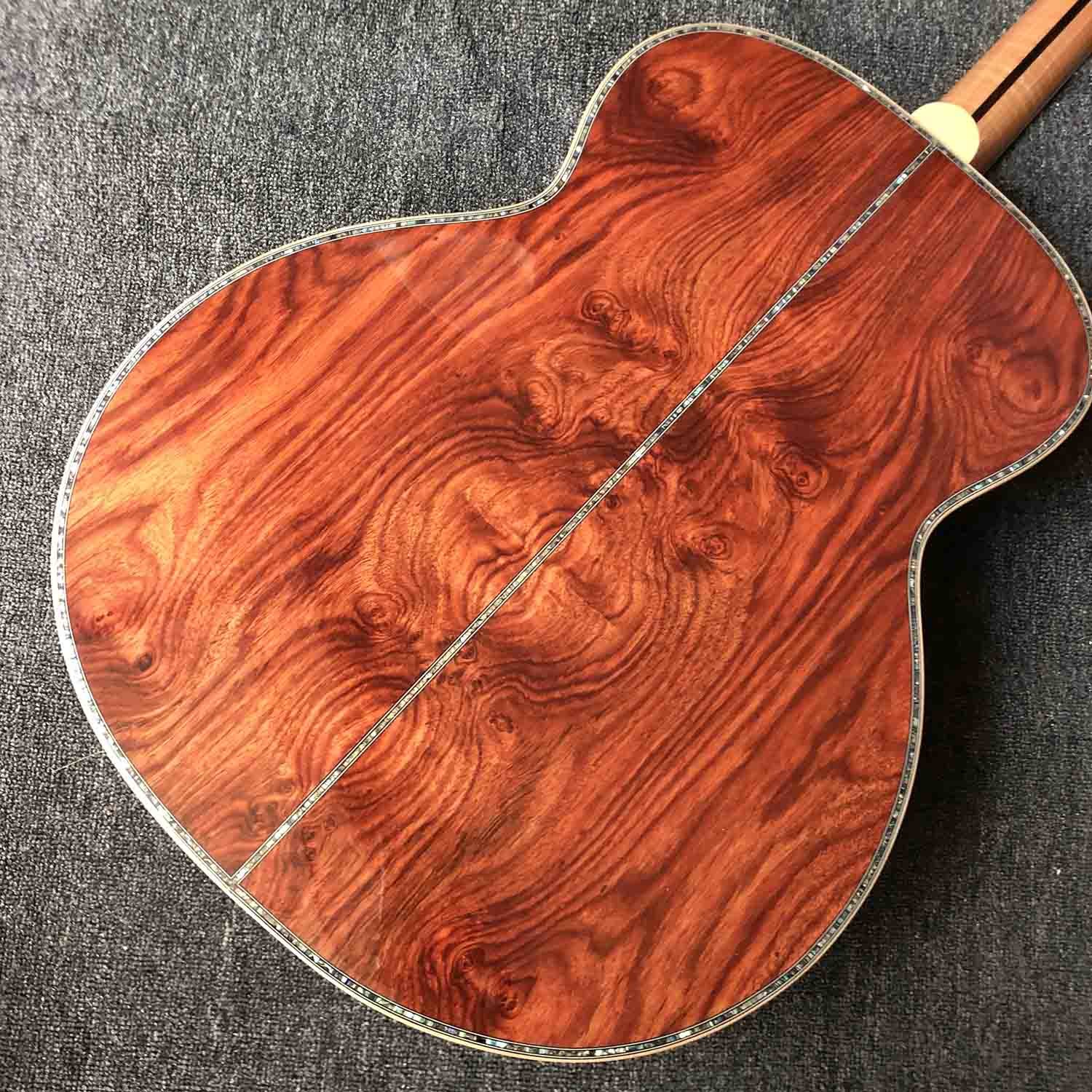 Solid Cocobolo Back Side Jumbo 43 Inch Acoustic Guitar with Abalone Binding and Flamed Maple Neck