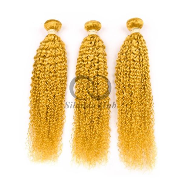 Yellow Kinky Curly Remy Human Hair Bundles Sew In Weave Bundles Brazilian Bundle