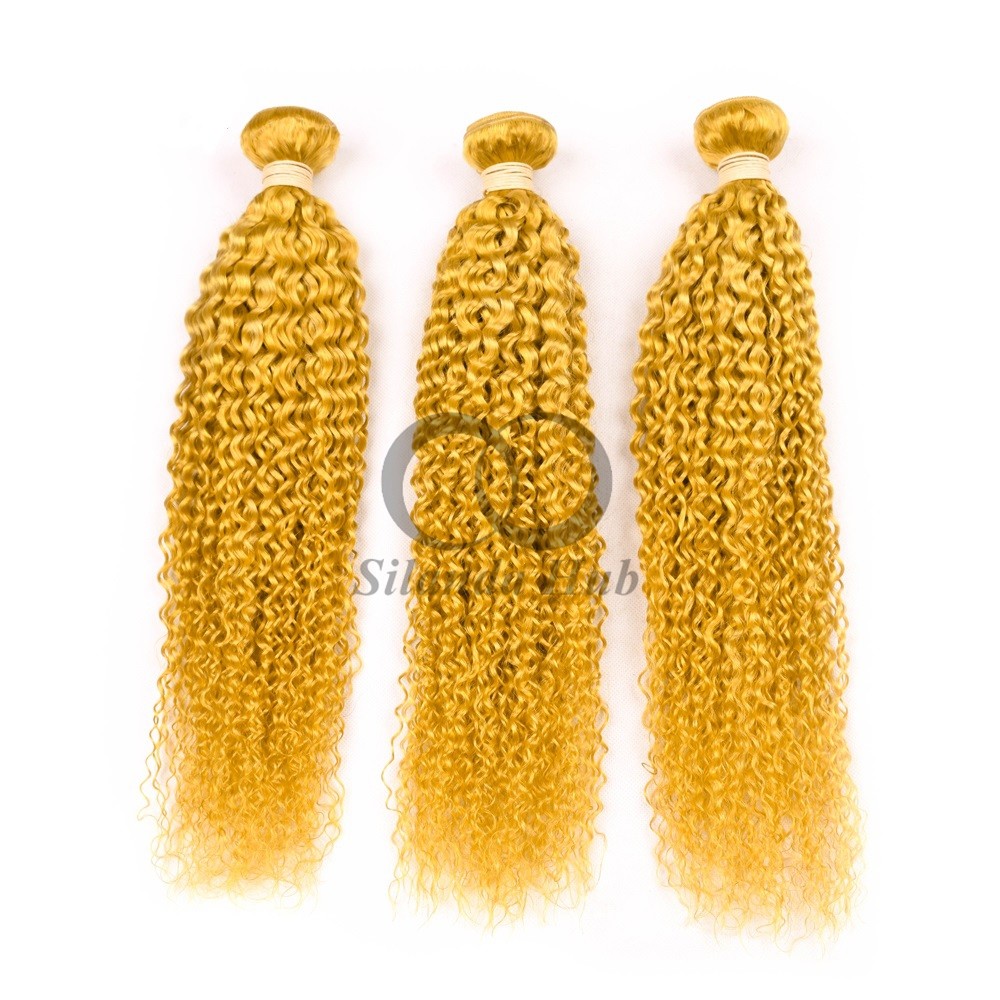 Yellow Kinky Curly Remy Human Hair Bundles Sew In Weave Bundles Brazilian Bundle Deals