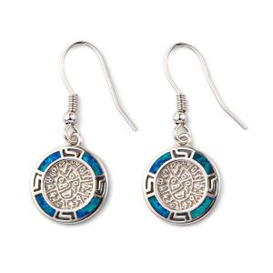 Quality 925 With Sterling Silver Greek Key Blue Meander Opal Phaistos Disc Dangle Women Earrings wholesale