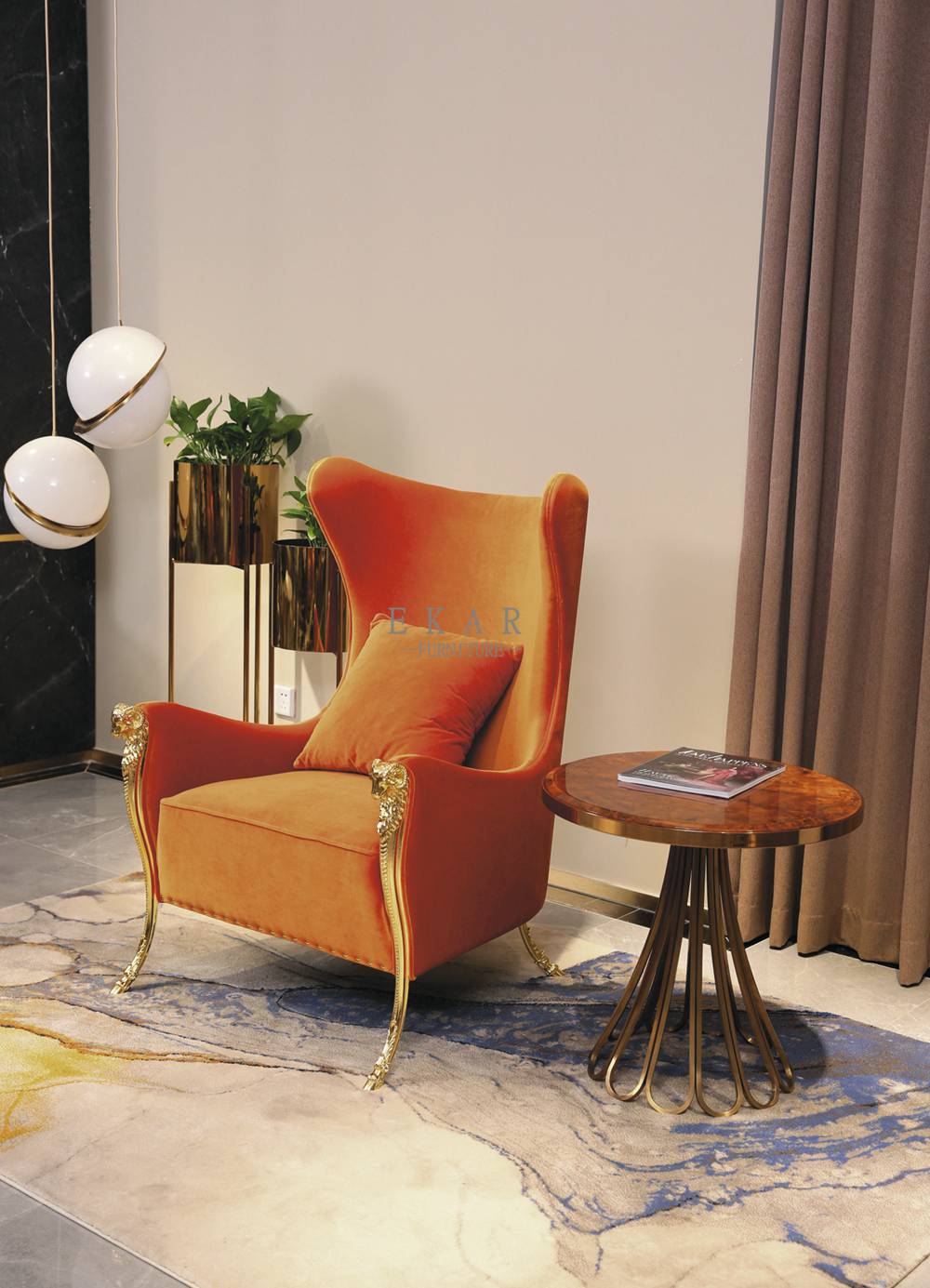Modern Living Room Metal Leg Fabric Leisure Chair