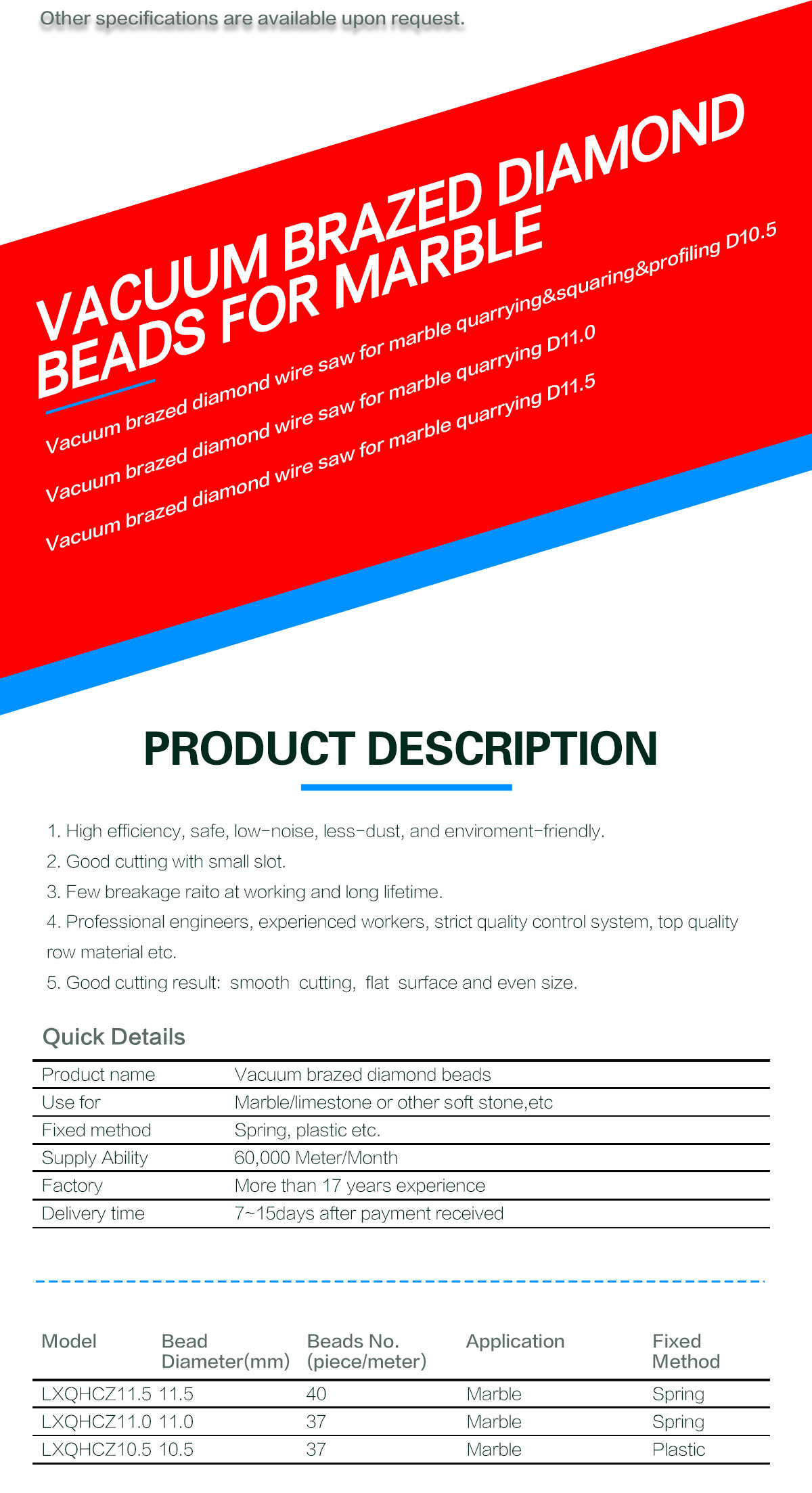 Stone Diamond Dry Cutting Beads Marble Sintered Diamond Bead for Wire Saw Accessories