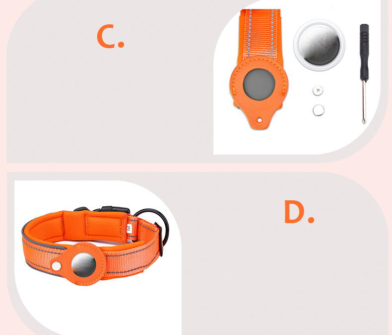 Orange Blue GPS Air Tag Dog Collar Nylon Cat Collars Adjustable Custom Logo