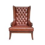 Solid Hand Carved Tufted Antique Leather Armchairs High Wing Back Single Seat