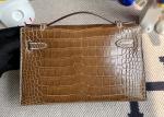 22cm Crocodile Leather Handbags , Tobacco Leather Square Bag