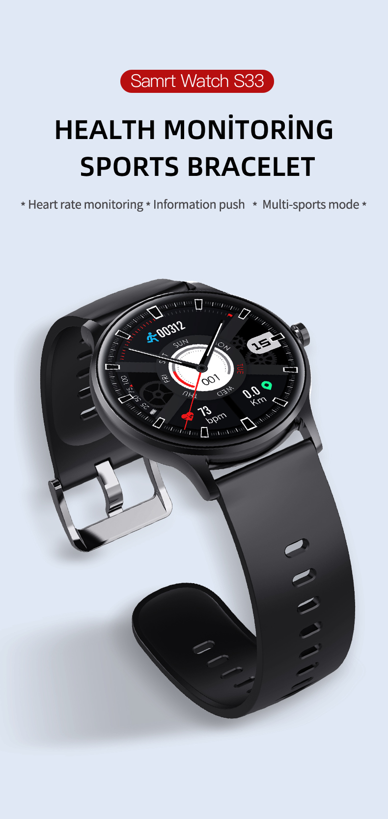 Waterproof IP67 Round Smart Watch With Multiple Messages Push