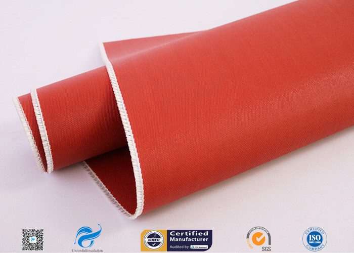 Red Color Silicone Coated Fiberglass Fabric Heat Protection Satin Weave