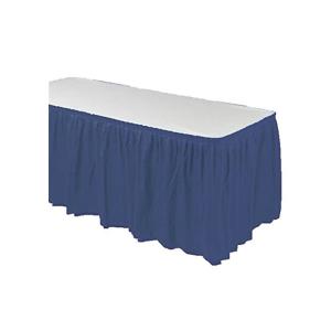 Quality Navy Blue Disposable Waterproof Table Skirt Plastic Party Table Skirt wholesale