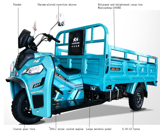 2021 Heavy Duty Motorized Cargo Tricycle with Hydraulic Rear Brake and Strong Power