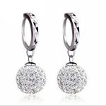 925 Silver Plated with Rhinestone Cubic Zircon Ball Beads Dangle Earrings