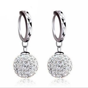 Quality 925 Silver Plated with Rhinestone Cubic Zircon Ball Beads Dangle Earrings (EEBALL03) wholesale