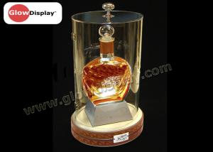Quality Customized Round Acrylic Liquor Wine Bottle Display Case with Wooden Base wholesale