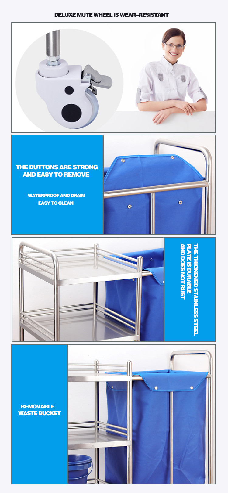 Stainless Steel Hospital Equipment Nursing Dirt Medical Trolley Cart