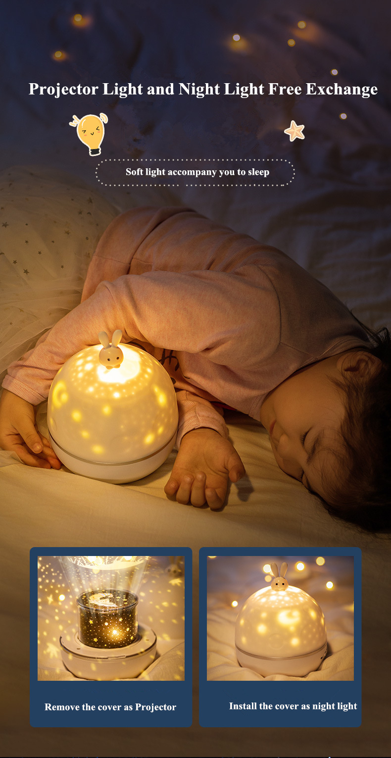 Bunny Star Night Light Projector Night Light Star Projector For Kids Baby Room Romantic Bunny Projection LED Night Lamp
