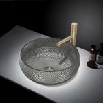 12mm Thickness Crystal Glass Vessel Basins In Dark Gray Color For Office Art