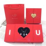 2024 Custom Valentine's Day Gift Packaging Jewelry Red Heart Folding Paper Box