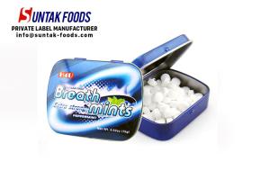 Quality Sugarless Tin Box Candy Xylitol Pressed With Extra Cool Taste , Size OEM wholesale