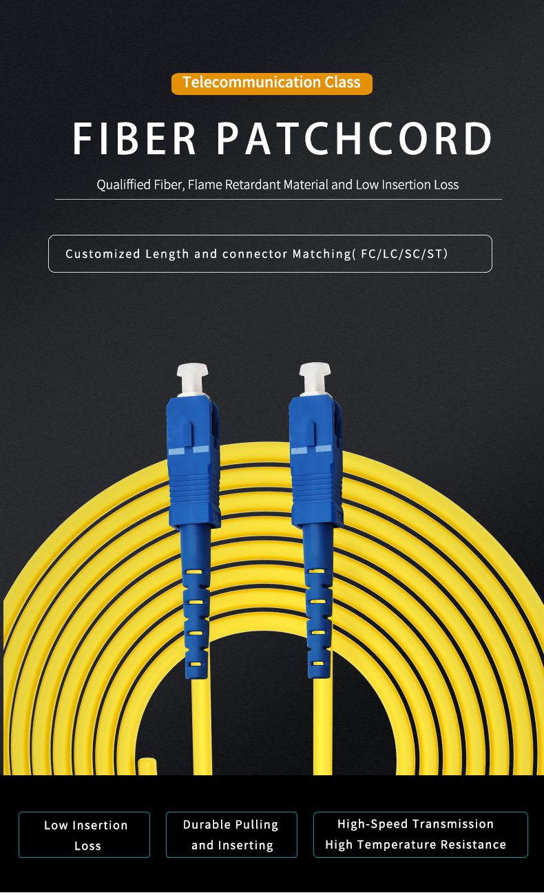 Custom Length Fiber optic patch cord Simplex SC SC UPC/APC G652D 9/125 SM Optical Fiber