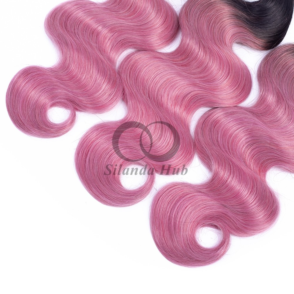 #T1B/Pink Body Wave Remy Human Hair Bundles Sew In Weave Bundles Brazilian Bundle Deals