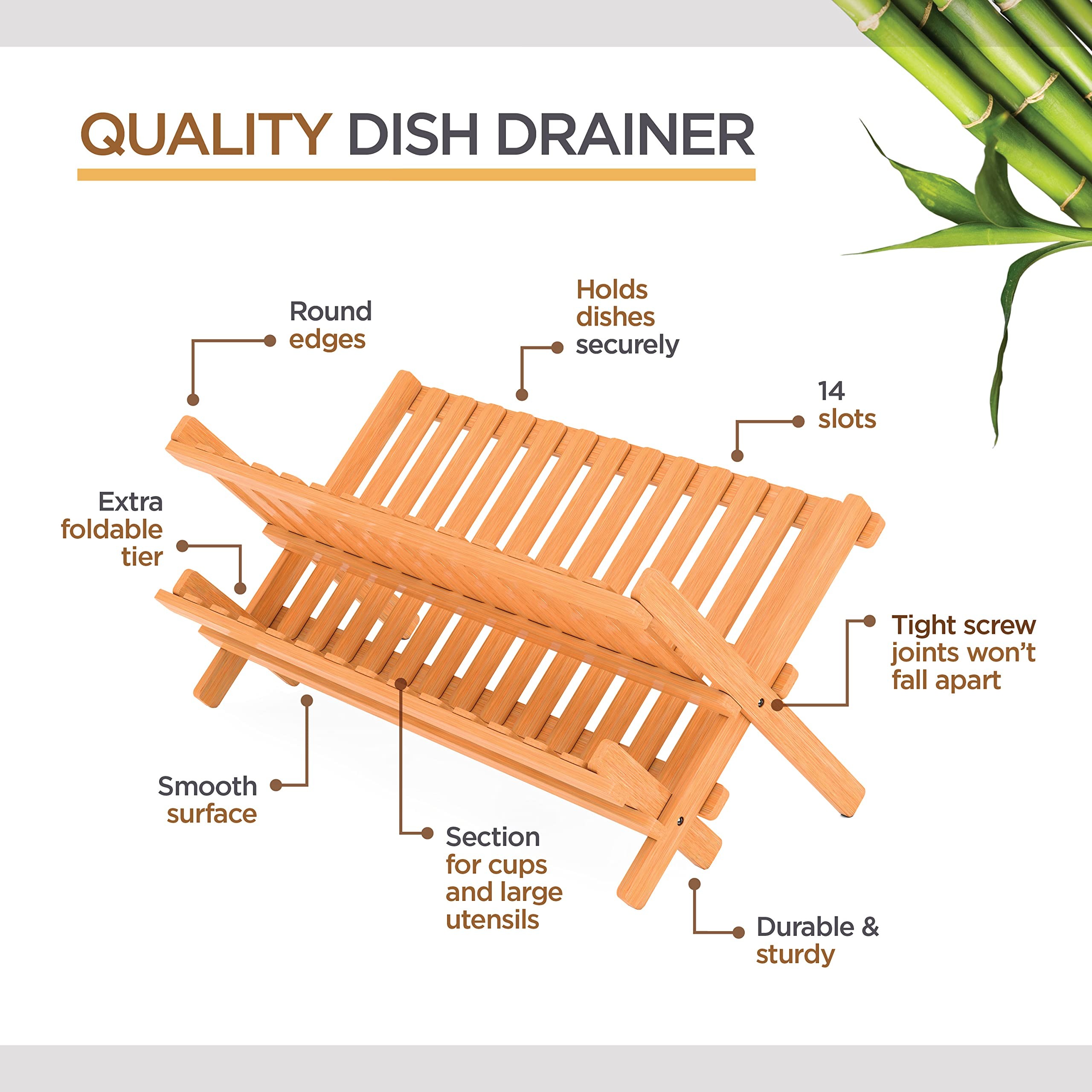 Bamboo Foldable Bowl Storage Holder Drain Rack