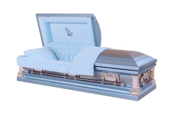 Stainless Steel Coffin , 18 Gauge Caskets With Natural Brushed Highland Blue