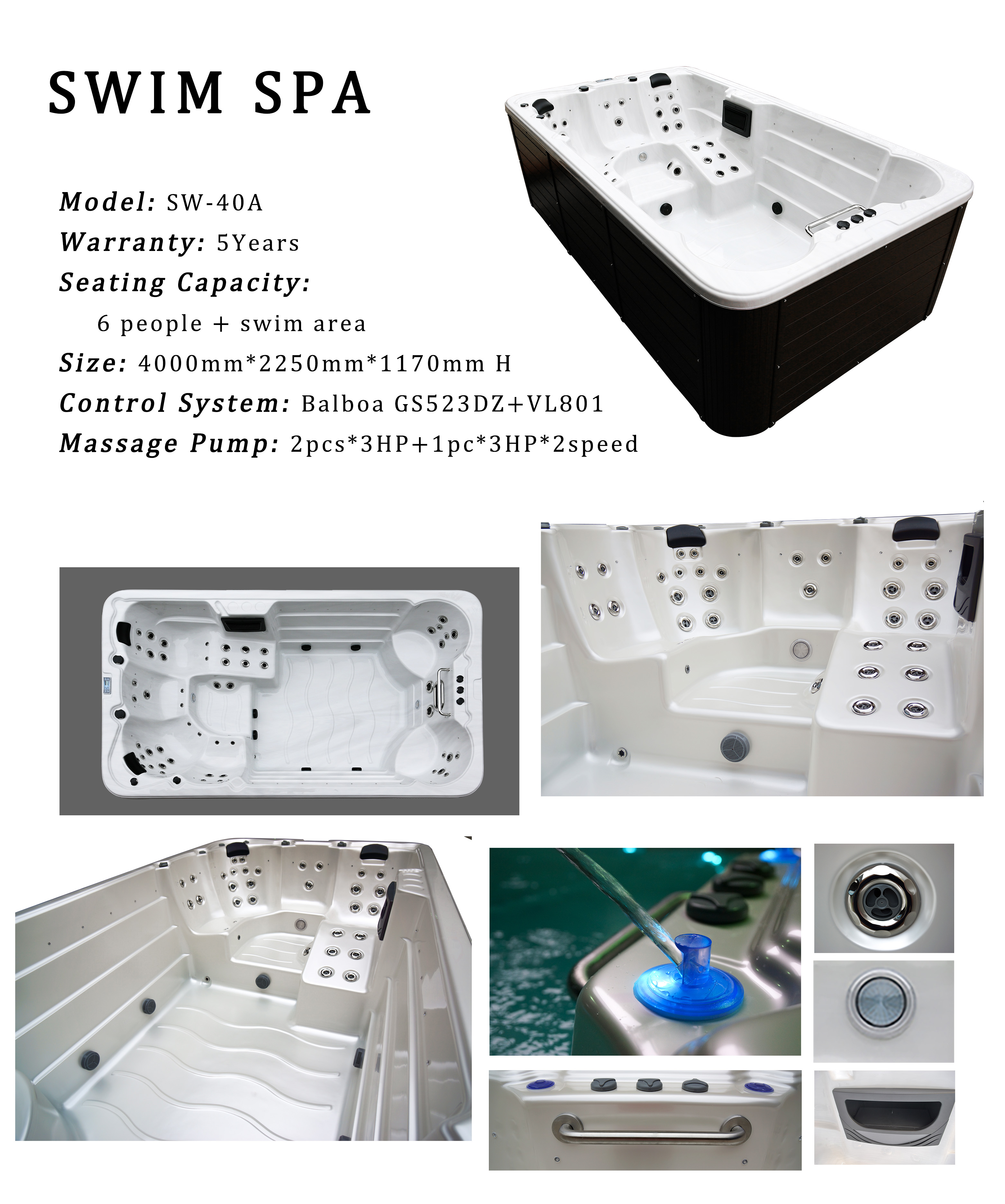 Acrylic Outdoor Swim Spa Pool With Bluetooth Wireless Technology And Wireless Sound System