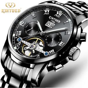 Quality WINNER Brand Luxury Men Mechanical Watch Golden Stainless Steel Strap Skeleton Dial Luminous Skull Design Wrist Watch wholesale