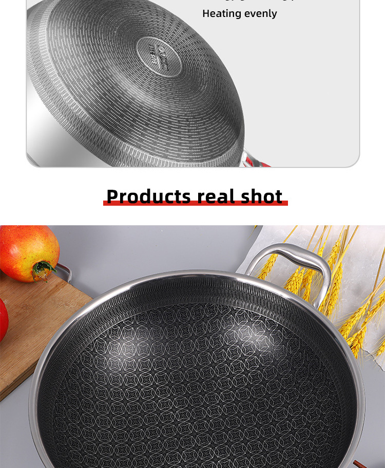 Wholesale Honeycomb Non Stick Fry Pan Cooking Pot 18/10 Stainless Steel Wok Pan With Glass Cover