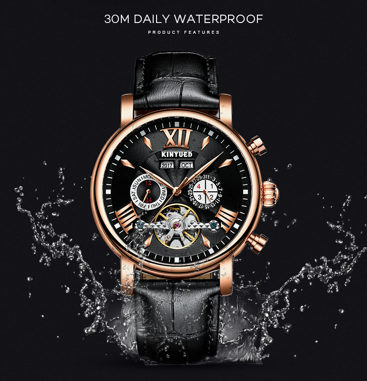 Black Dial Tourbillon Mechanical Watch Solid Stainless Steel Band