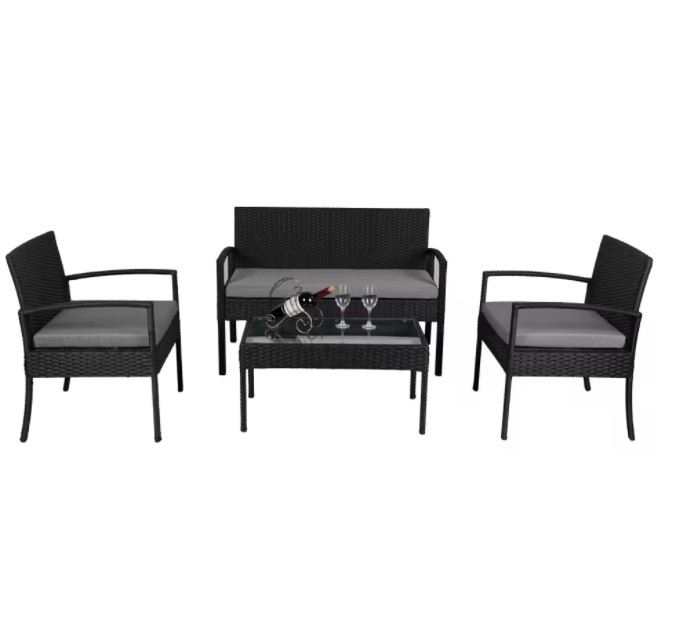 4 Or 6 Pieces Rattan Furniture Sets Outdoor Table And Chair ottoman stool Set Balcony Furniture Sets