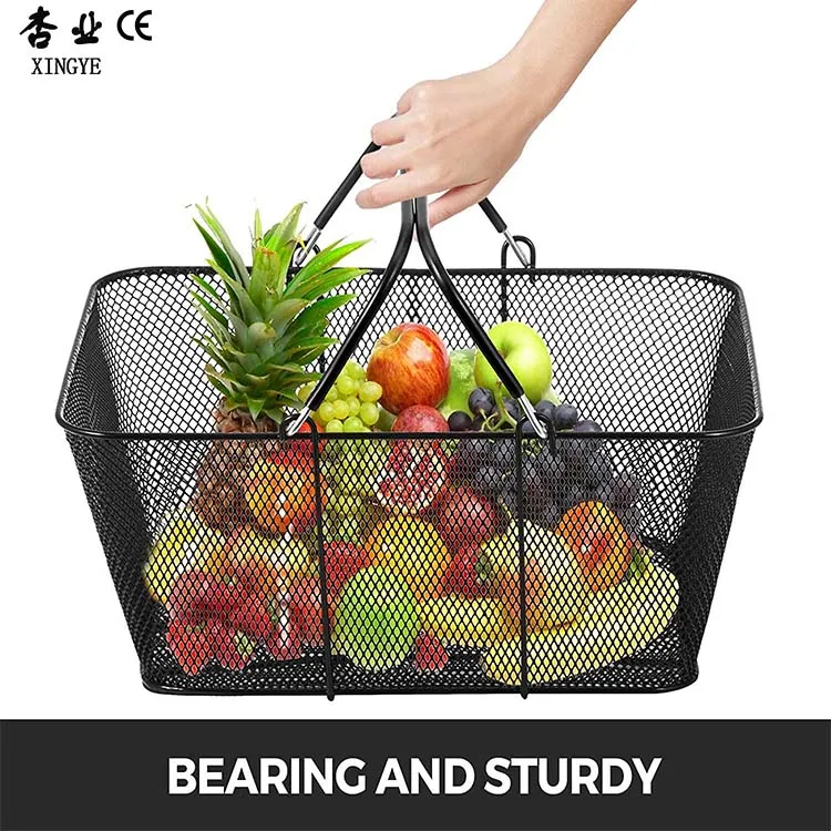 Factory Custom Size Color Retail Black Metal Wire Mesh Shopping Basket Fish Hook