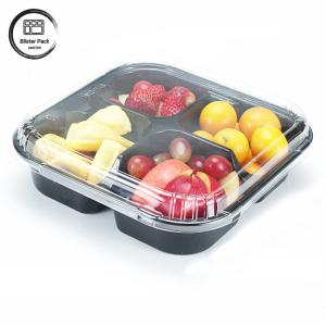 Quality 4 Compartment PET Disposable Salad Box Clear/Black Customizable For Snacks &amp; Salads wholesale