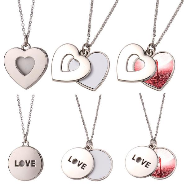 Sublimation Heart Shape Sliding Locket Necklace For Sublimation Printing