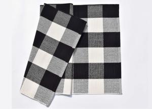 Quality 60*90 Cm Cotton And Linen Black And White Plaid Mat , Woven Outdoor Porch Mats wholesale