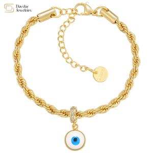 Quality Twisted Gold Plated Stainless Steel Jewelry Enamel Evil Eye Pendant Bracelet wholesale