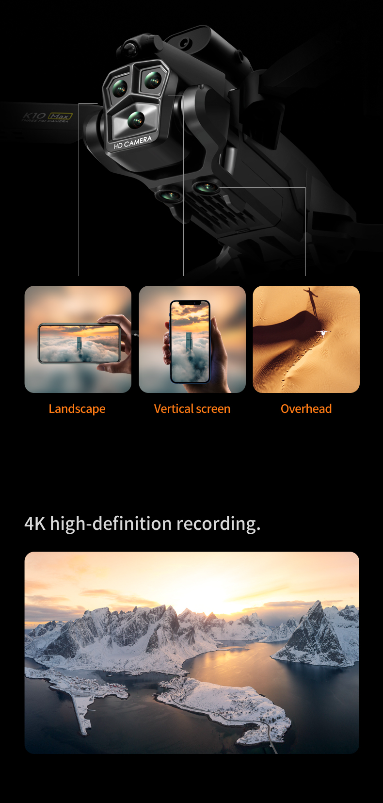 K10 Max Obstacle Avoidance Drone 4K Ultra HD Camera 2.4G RC Quadcopter Four-way Optical Flow Mini Foldable K10 Fpv Drones