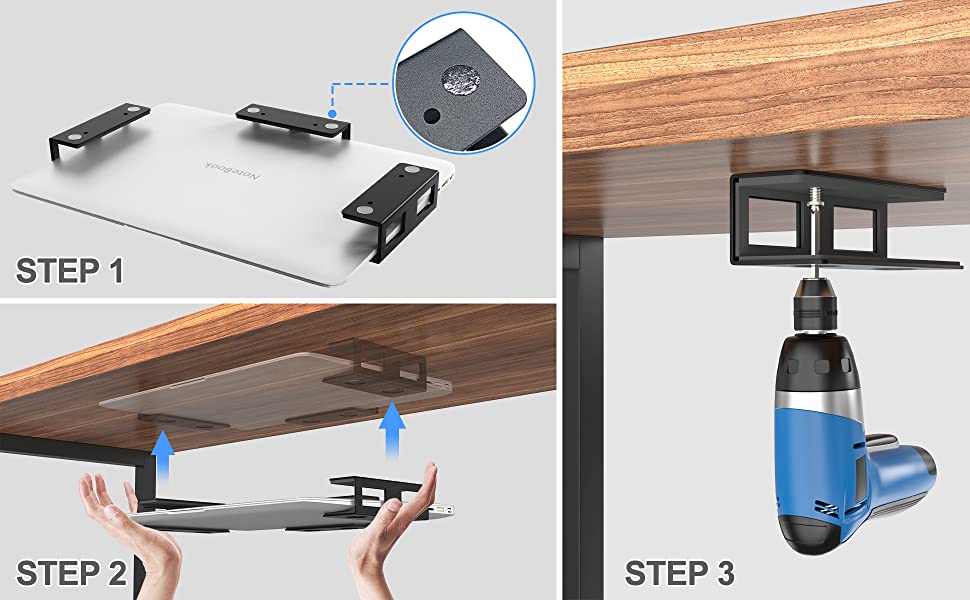 Under Desk Laptop Holder Aluminum Mount Bracket for Carbon Steel Laptop Organizer Rack