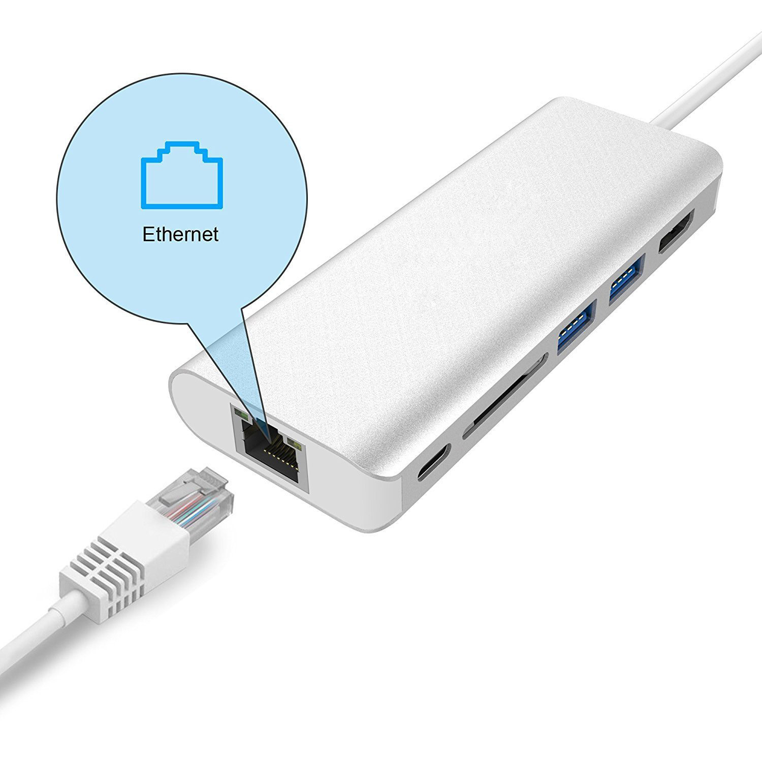 USB C Hub Adapter with 100W Power Delivery Ethernet Port SD Card Reader 4K USB 3.0 Ports for Type C Windows Laptops