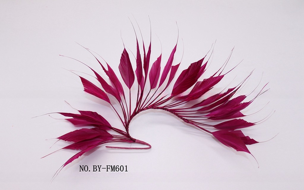 Party Decoration Stripped Goose Feather Flower Mount with Wire Accessory in Bright Colors