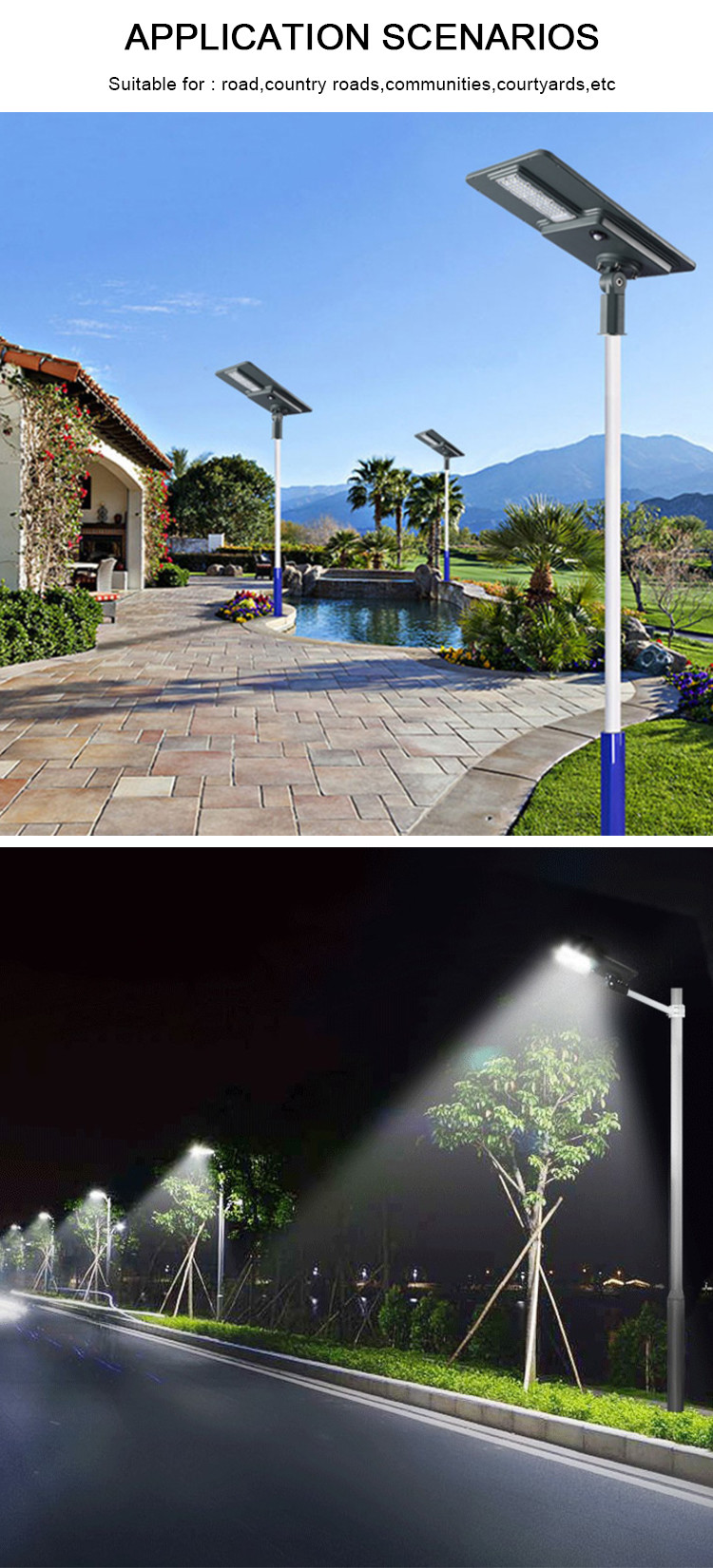 60mm Arrm Rod 6000K LED Solar Street Lights For Country Roads