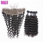 13*6 Virgin Baby Hair Deep Wave Human Hair Lace Frontal 3 Bundles With Closure