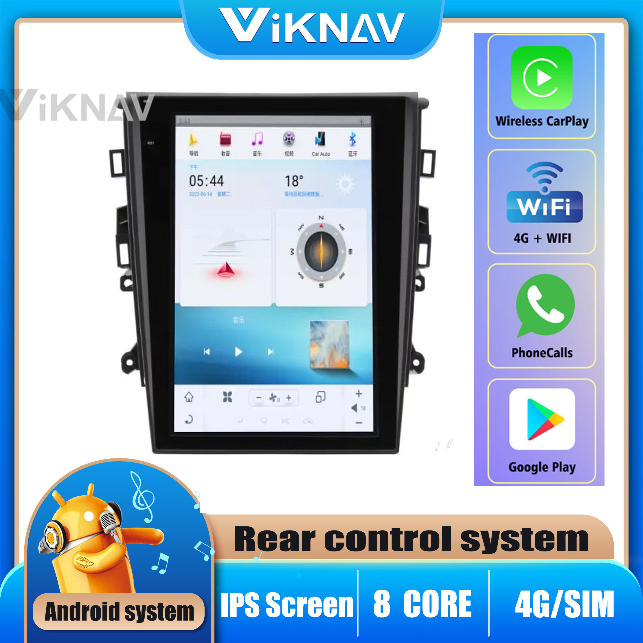 12.1 Inch Screen Head Unit For 2013-2017 Ford Mondeo 128G Navigation GPS Multimedia DVD Player Android Wireless Carplay
