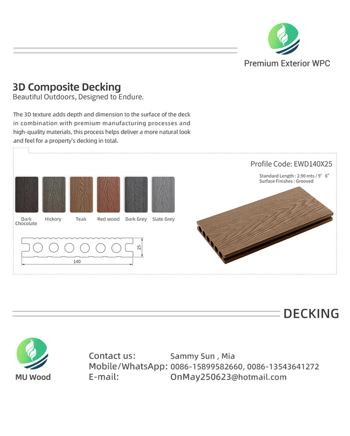 Outdoor Composite Decking Hollow Profile WPC Hollow Decking Boards