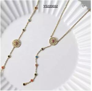 Quality 18k Stainless Steel Jewelry Set Hollow Color Crystal Pendant Necklace Bracelet Set wholesale
